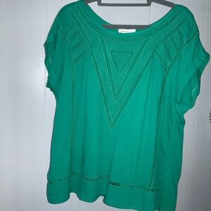 Skies Are Blue emerald green embroidered crochet detail  top Sz LP New
